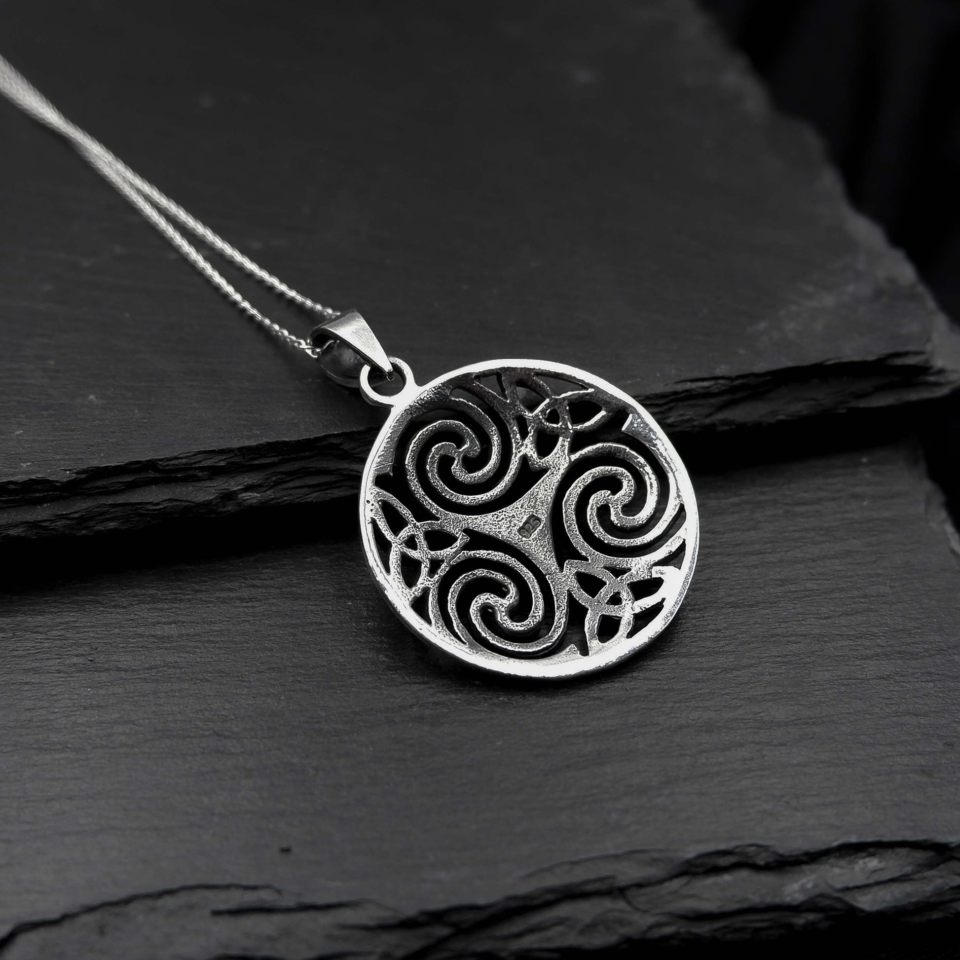 Celtic Triskelion Triquetra Necklace - Sterling 925 Triple Spiral Pendant, Triskele Trinity Necklace, Celtic Triquetra Triskelion Necklace - Aster & Trinkets