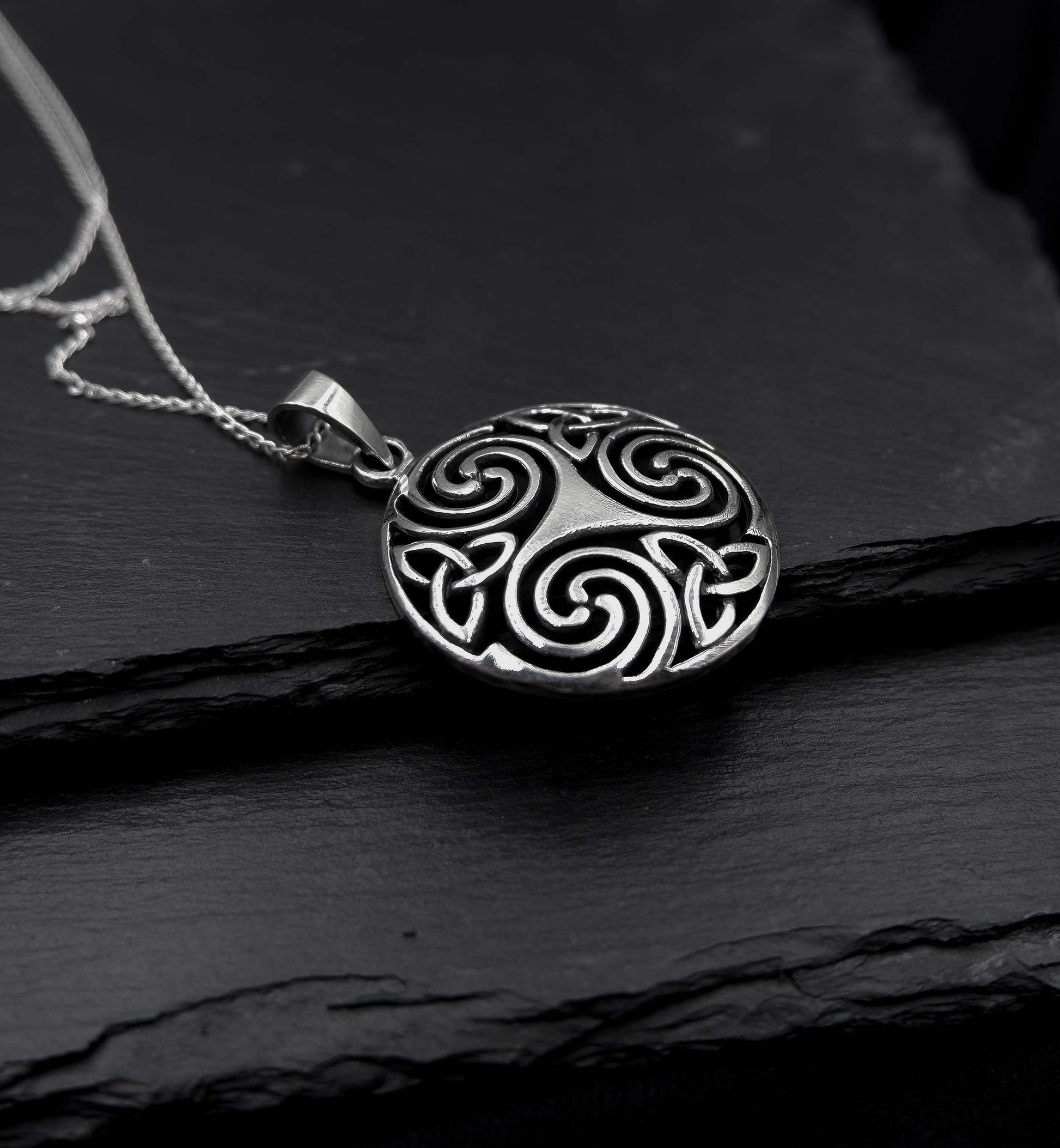 Celtic Triskelion Triquetra Necklace - Sterling 925 Triple Spiral Pendant, Triskele Trinity Necklace, Celtic Triquetra Triskelion Necklace - Aster & Trinkets