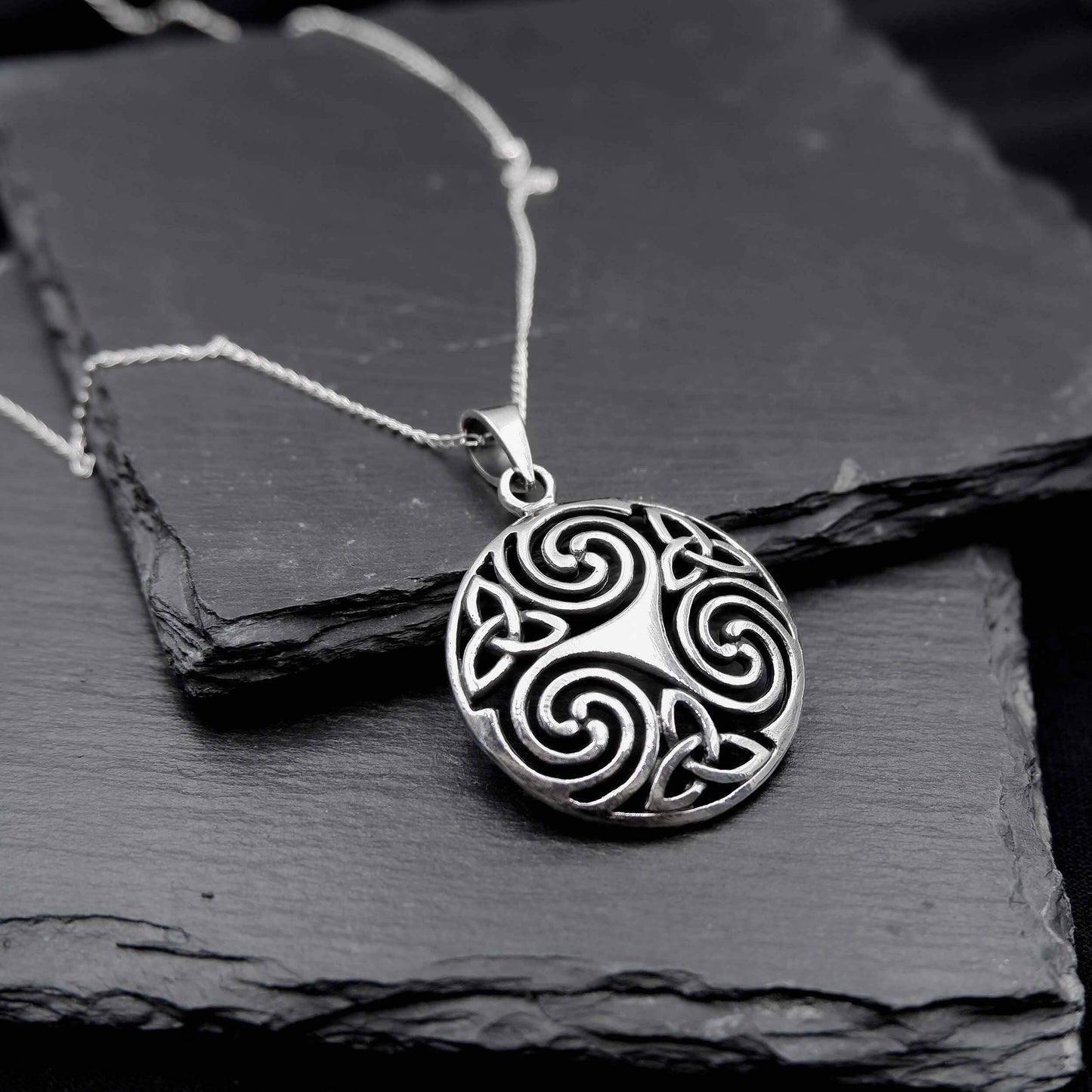 Celtic Triskelion Triquetra Necklace - Sterling 925 Triple Spiral Pendant, Triskele Trinity Necklace, Celtic Triquetra Triskelion Necklace - Aster & Trinkets