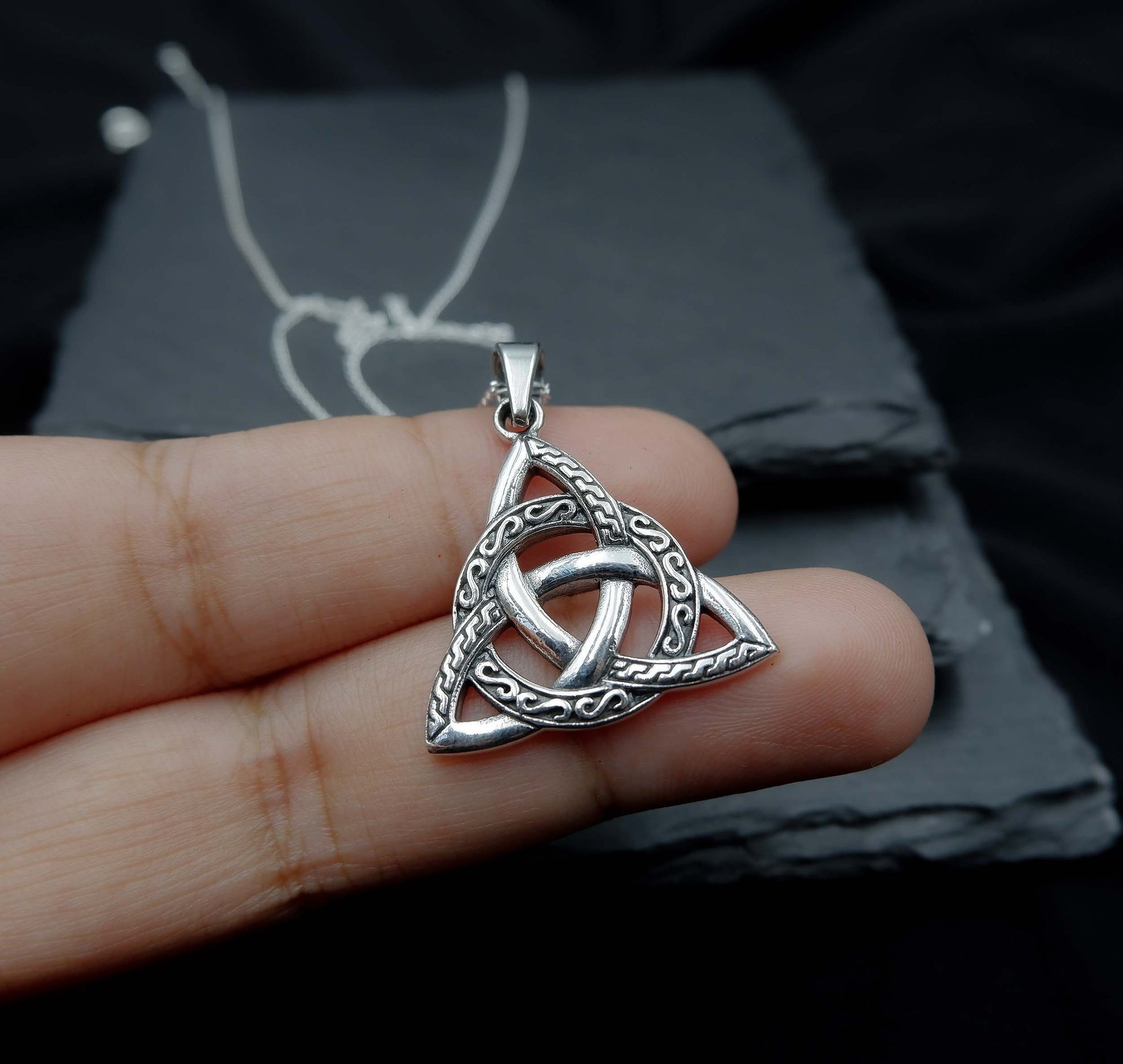 Celtic Knot Triquetra Trinity Necklace, 925 Sterling Silver Trinity Knot Pendant Necklace - Celtic Trinity Irish Norse Viking Pagan Necklace - Aster & Trinkets