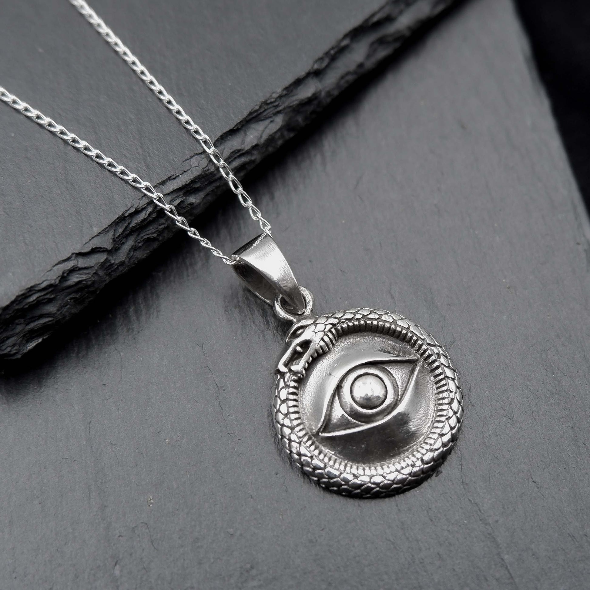 925 Sterling Silver All Seeing Eye Medallion Serpent Protection Pendant - Eye Talisman Snake Gothic necklace - Evil eye Providence Necklace - Aster & Trinkets