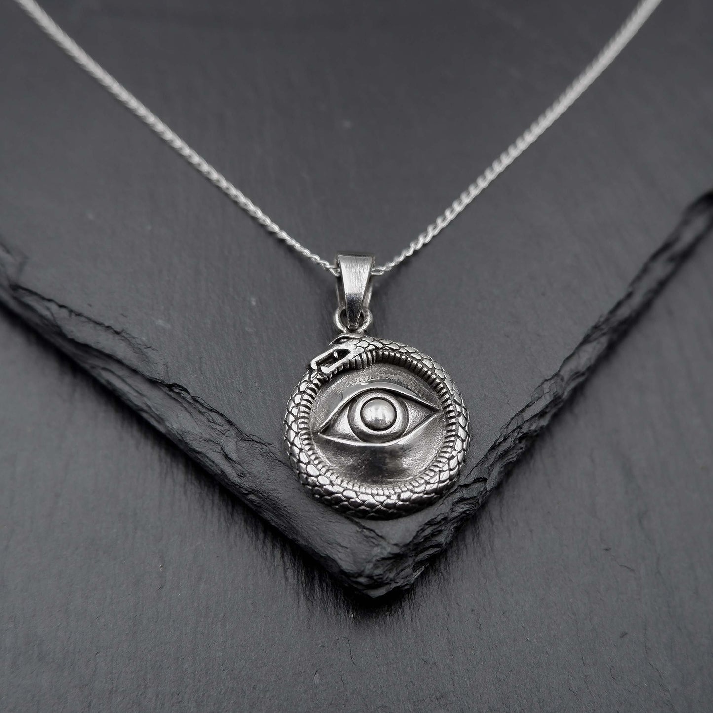 925 Sterling Silver All Seeing Eye Medallion Serpent Protection Pendant - Eye Talisman Snake Gothic necklace - Evil eye Providence Necklace - Aster & Trinkets