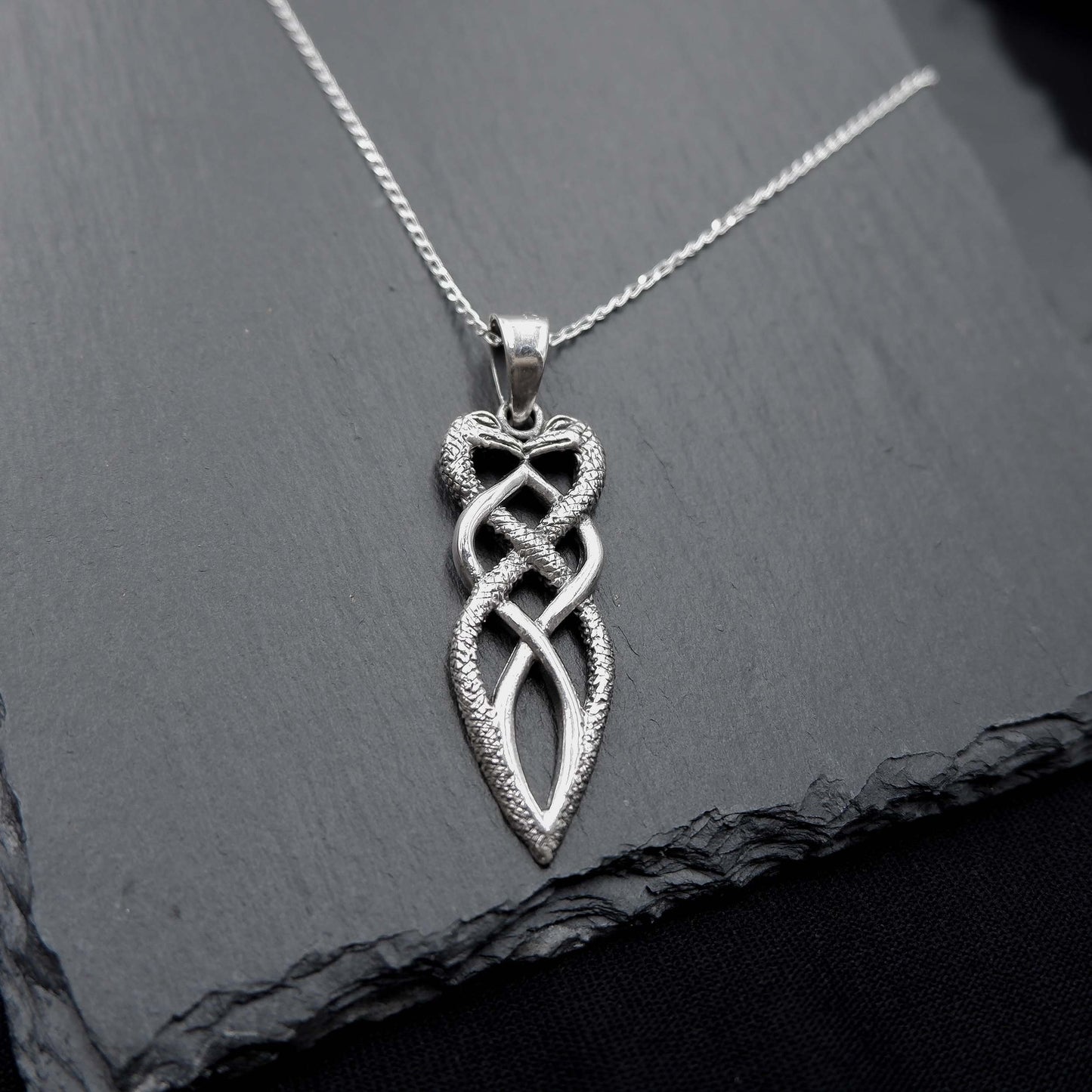 Intertwined Snake Celtic Knot Necklace, 925 Silver Twisted double-headed snake Serpent Celtic Necklace, Twin Snake Celtic Pendant Necklace - Aster & Trinkets