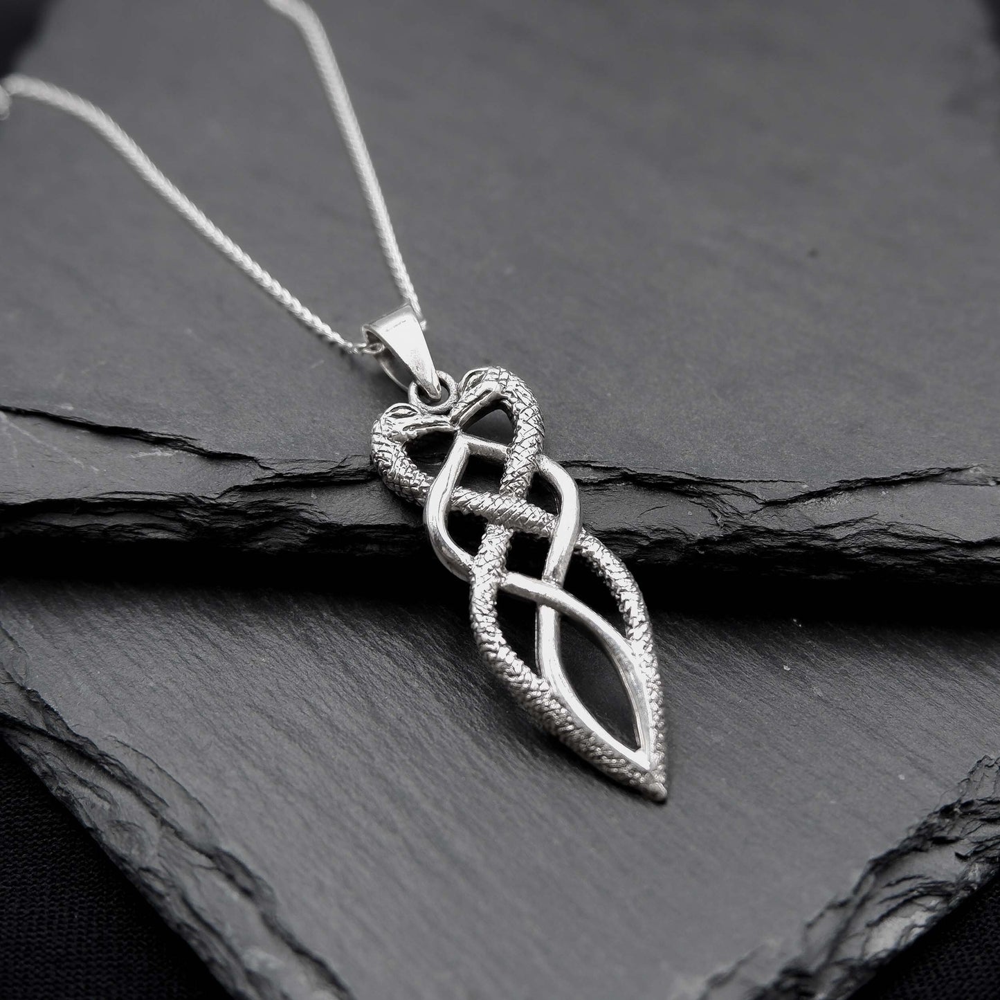 Intertwined Snake Celtic Knot Necklace, 925 Silver Twisted double-headed snake Serpent Celtic Necklace, Twin Snake Celtic Pendant Necklace - Aster & Trinkets