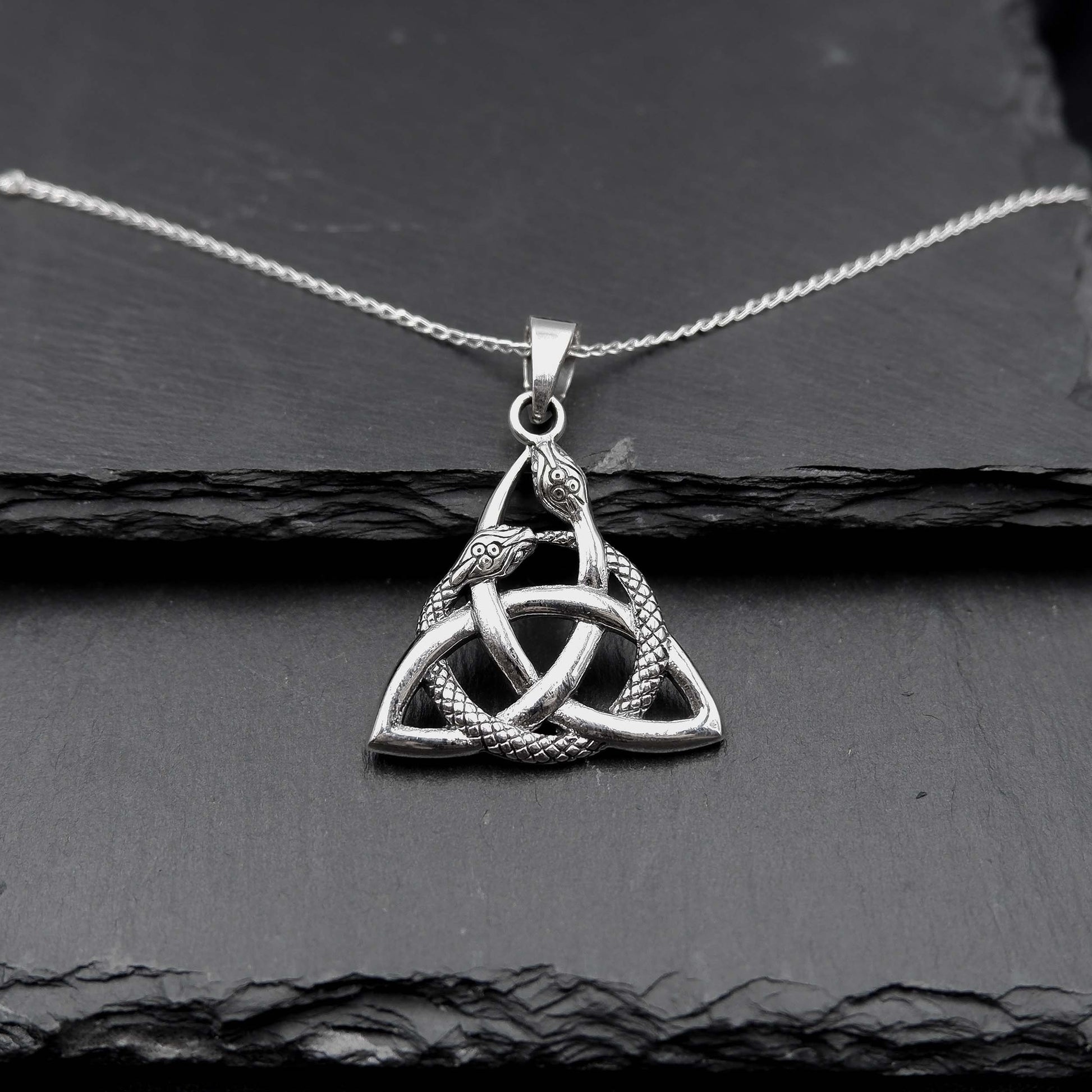 Celtic Triquetra Snake Pendant Necklace - 925 Sterling Silver Serpent Celtic Necklace - Irish Ouroboros celtic Snake Necklace - Trinity knot - Aster & Trinkets