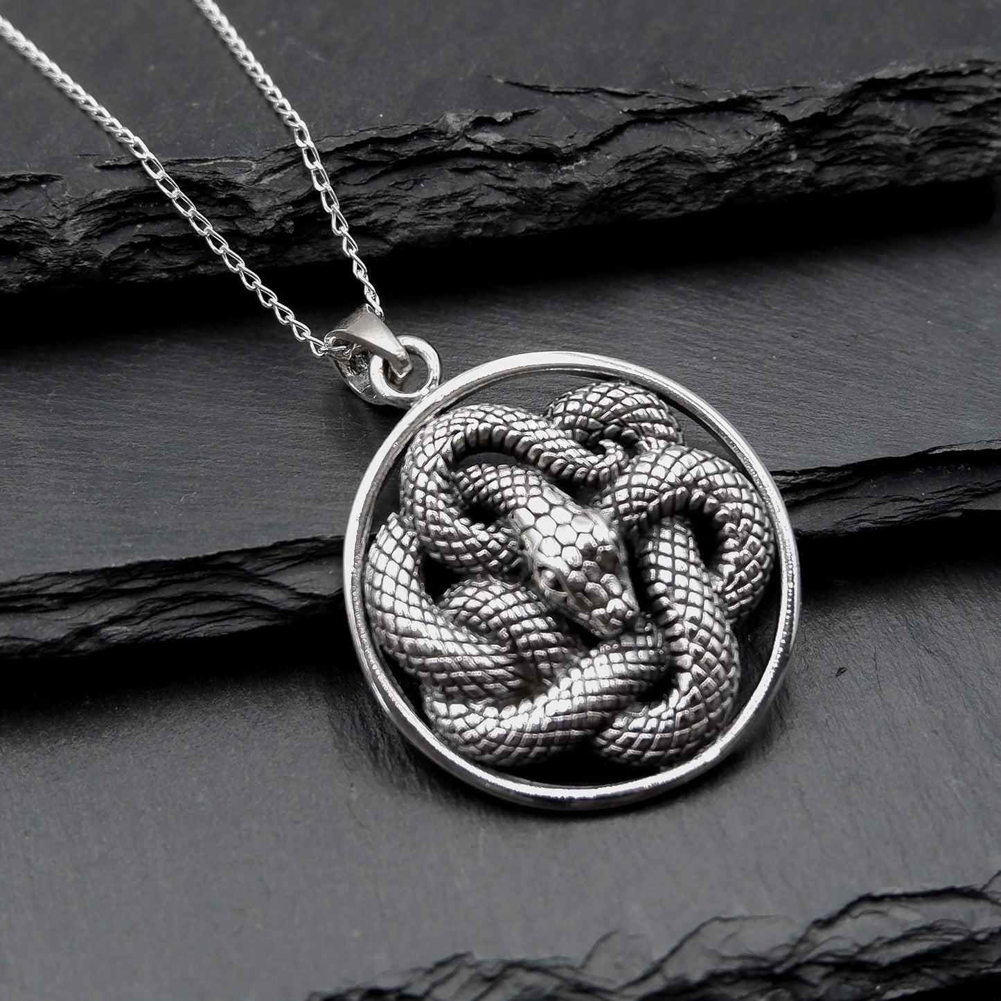 Coiled Snake Serpent Ouroboros Necklace - 925 Silver Serpent Charm Pendant - Serpentine Snake Jewelry - Pagan Wiccan Goth Witchy Necklace - Aster & Trinkets