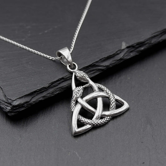 Celtic Triquetra Snake Pendant Necklace - 925 Sterling Silver Serpent Celtic Necklace - Irish Ouroboros celtic Snake Necklace - Trinity knot - Aster & Trinkets