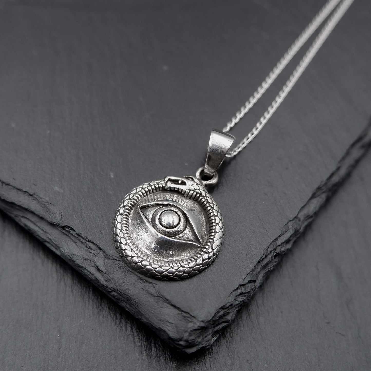 925 Sterling Silver All Seeing Eye Medallion Serpent Protection Pendant - Eye Talisman Snake Gothic necklace - Evil eye Providence Necklace - Aster & Trinkets