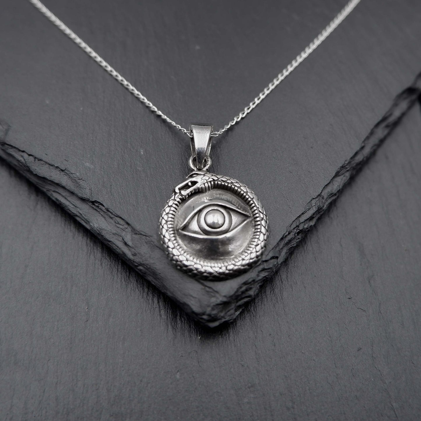 925 Sterling Silver All Seeing Eye Medallion Serpent Protection Pendant - Eye Talisman Snake Gothic necklace - Evil eye Providence Necklace - Aster & Trinkets